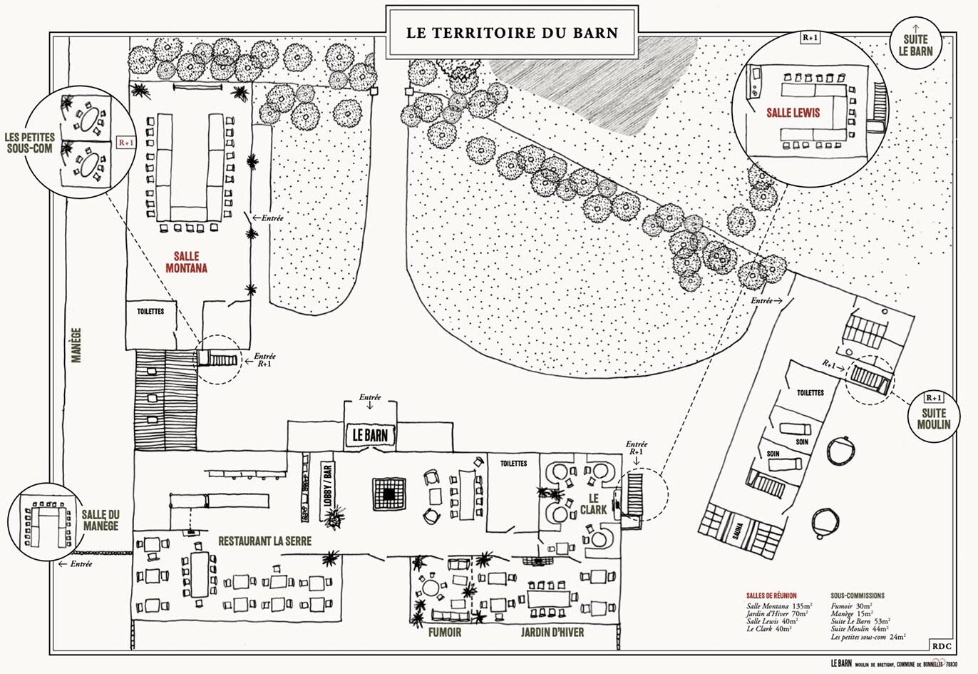 Plan du domaine du Barn Hotel pour les entreprises
